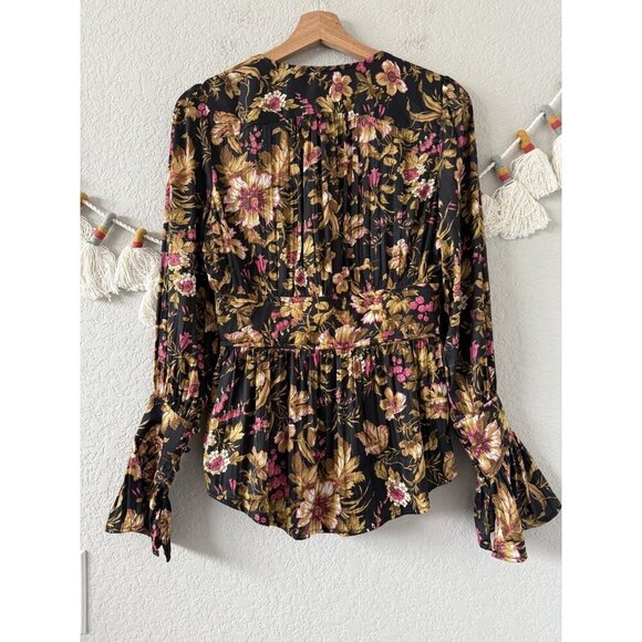 By Anthropologie Deep-V Tunic Floral Button Down Top Peasant Boho Coquette XS - Picture 4 of 13